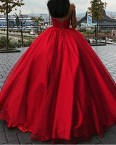 Sweetheart Strapless Red Ball Gown Quinceanera Dresses Satin Sweet 16 Dress MyChicDress